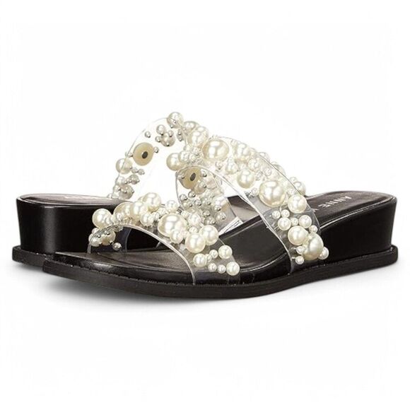 Anne Klein Women S Bessy Sandals Clear-Cork and Black Sophistication - Picture 4 of 7